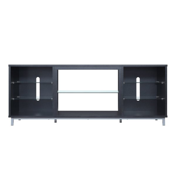 Manhattan Comfort Brighton 60" TV Stand with Glass Shelves and Media Wire Management in Onyx TVFP4-BL